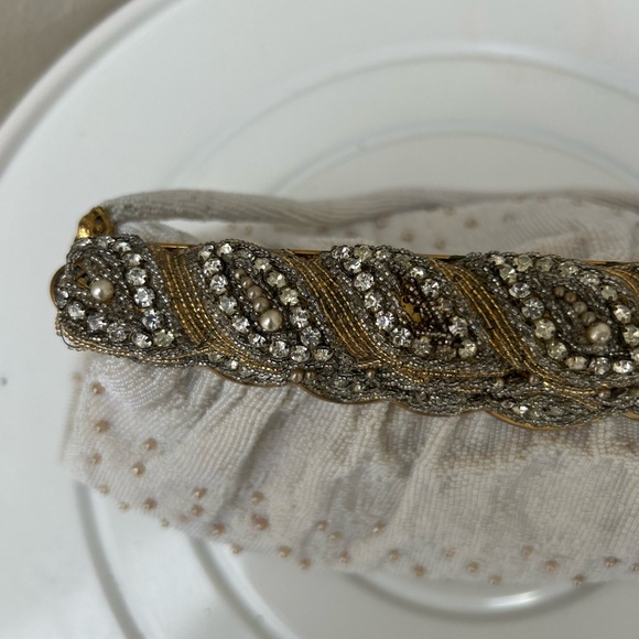 1950s Clutch Handbag Cream White Hand-Beaded Evening Bag by  vintage hand-beaded evening clutch, likely dating from the 1950s60 Made In Franc